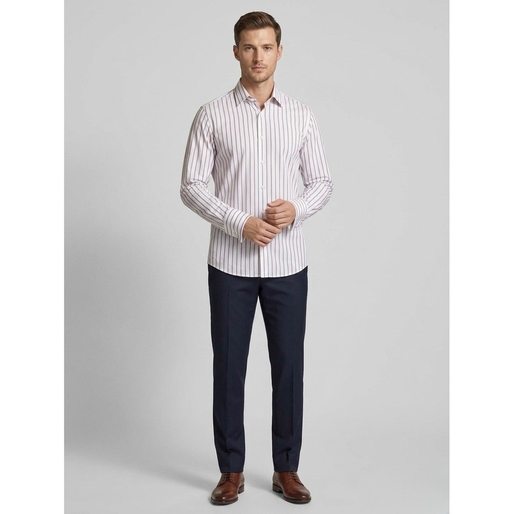 Hugo Boss Mens Striped Dress Shirt 15.5 32/33 White Burgundy French Cuff